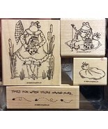 Stampin Up 1998 Frogs and Flies Wood Mounted Stamp Set Unused Retired - $26.72