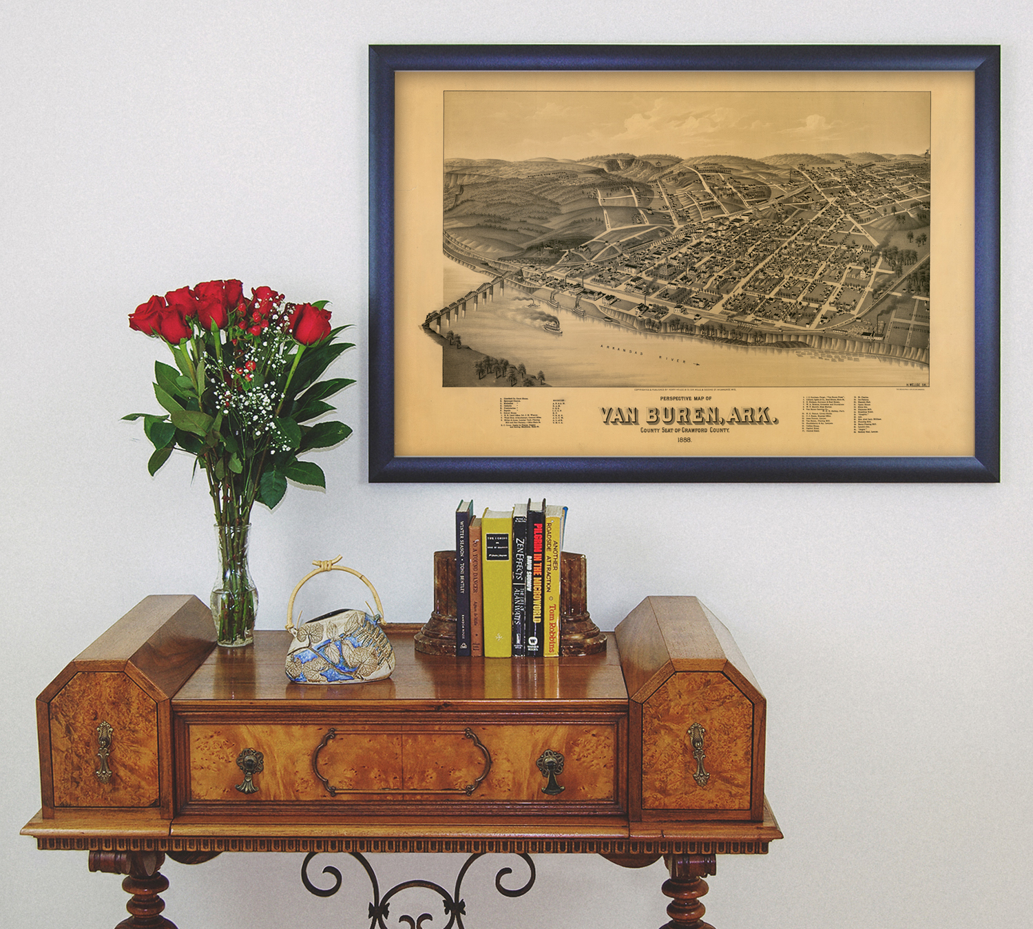 Map of Van Buren Arkansas, Crawford County; Antique Pictorial Map, 1888