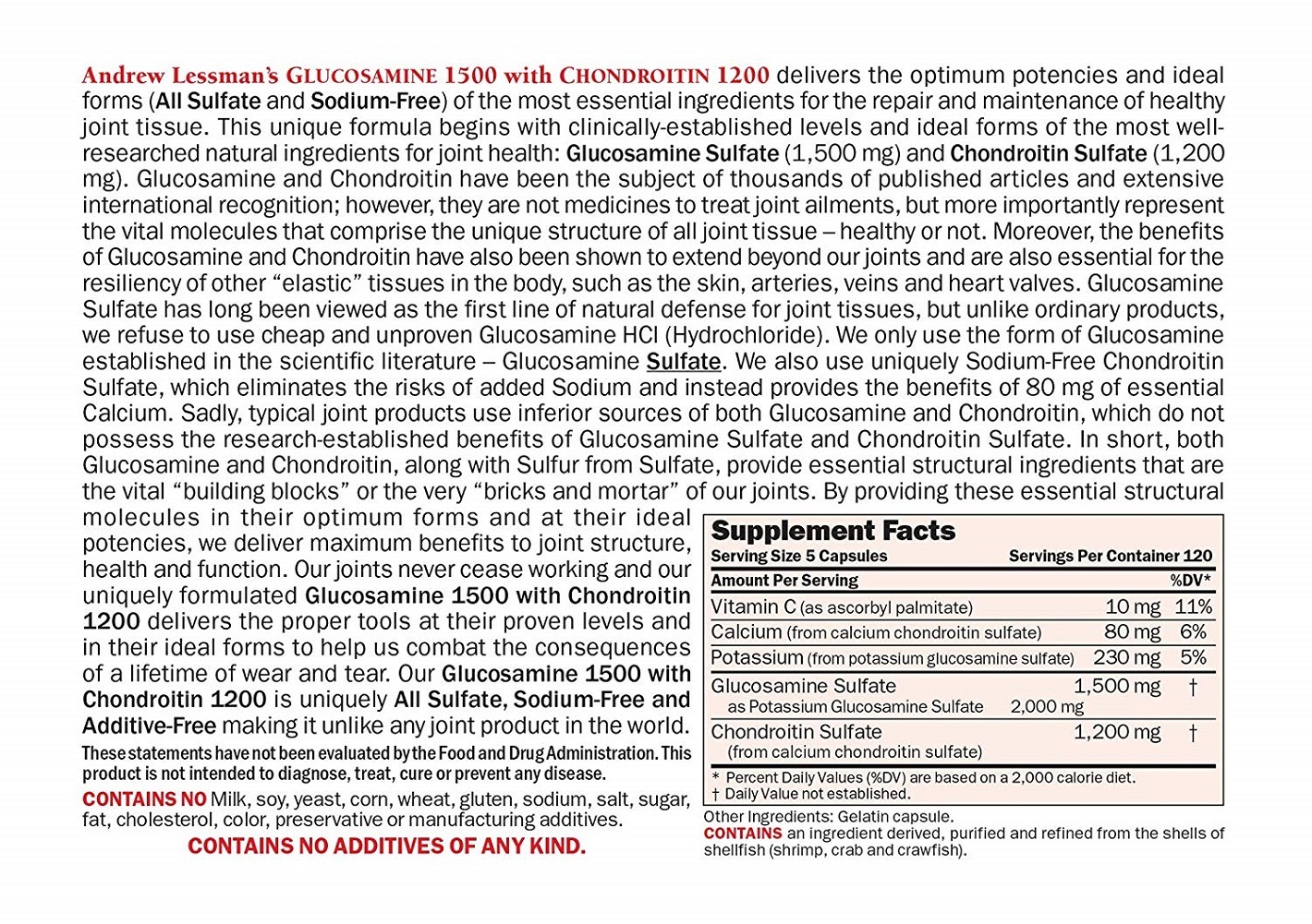 Andrew Lessman Glucosamine 1500 Chondroitin 1200-75 Capsules – 100% Sulfate Form