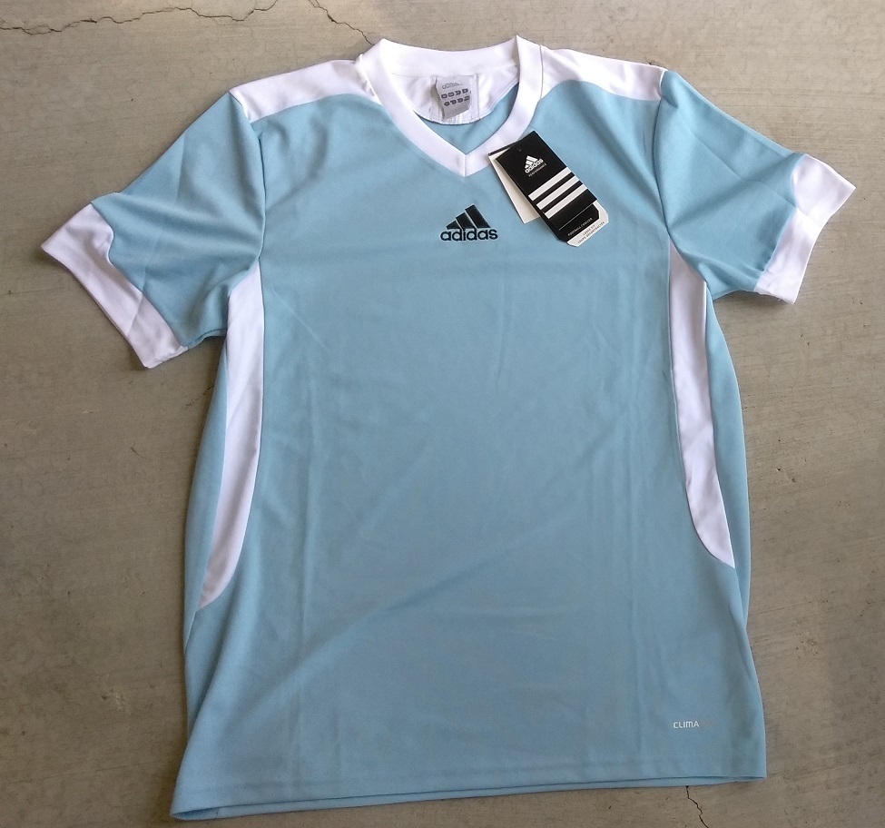 light blue adidas soccer jersey