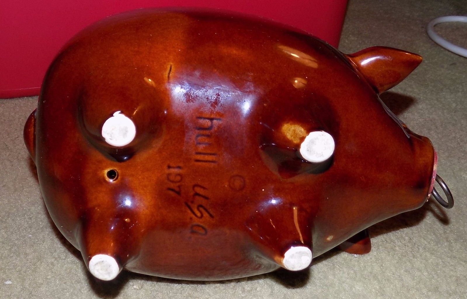 Antique 197 Hull Pottery Ceramic Corky Pig Piggy Bank Drip Glaze Coin