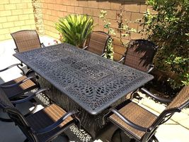 Fire pit dining propane table set 7 piece outdoor cast aluminum patio furniture image 6