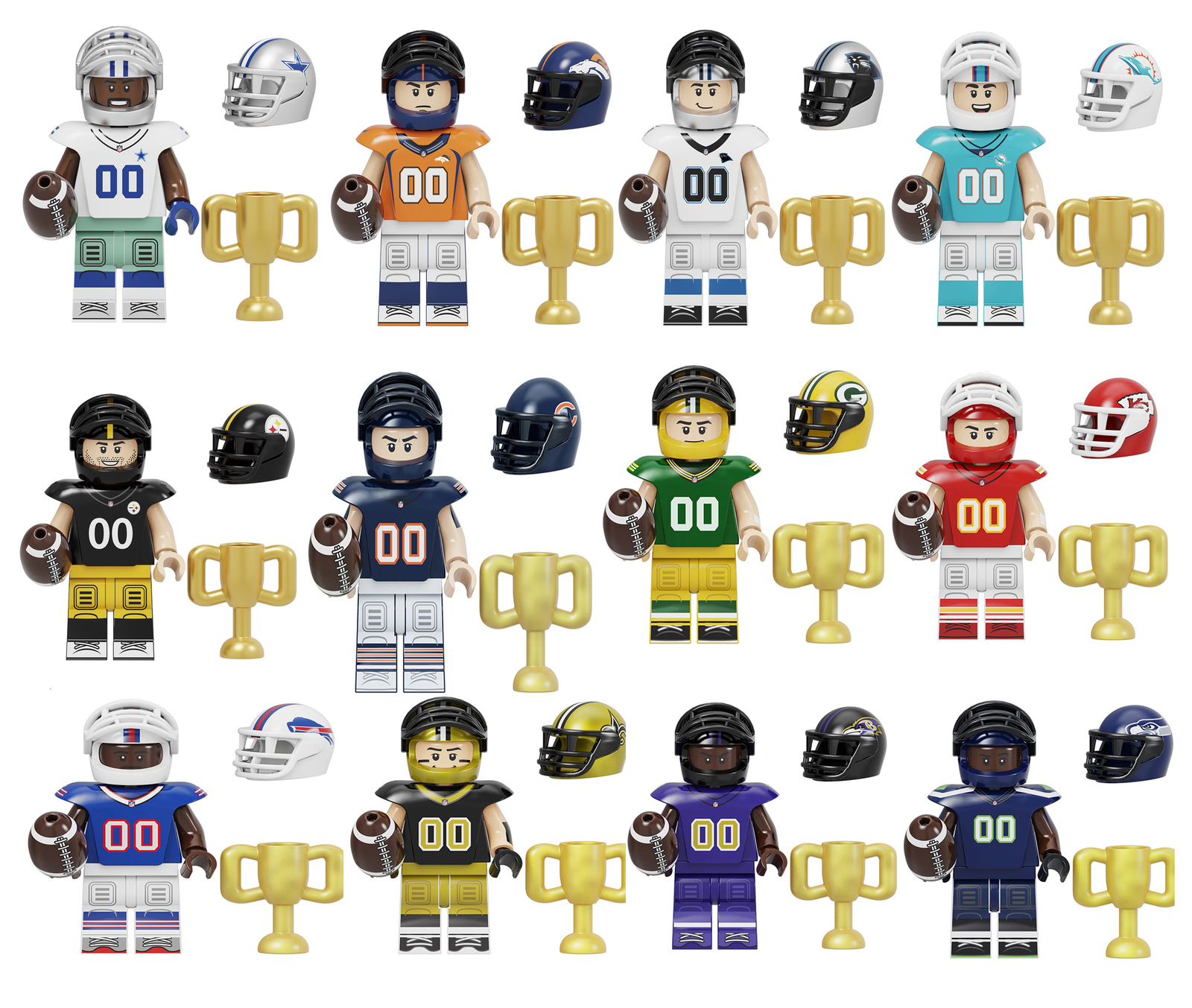 Famous American Football Players 12 Minifigure Blocks Toy Gifts for Kids