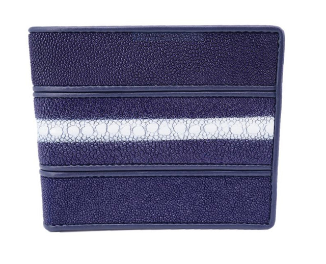 Genuine Stingray Skin Leather Bifold Wallet for Men : Navy Blue