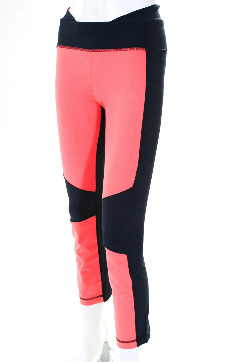 Primary image for Lululemon Womens Cropped Athletic Leggings Neon Orange Navy Blue Sport Pants 4