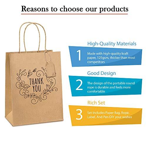 Thank You Gift Bags 50Pcs, Medium Brown Kraft Paper Bags with Tags and ...