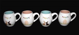 4 RAE DUNN Happy Easter Bunny Banner Fat Belly Mugs 2 Designs Pink Blue ... - $52.99