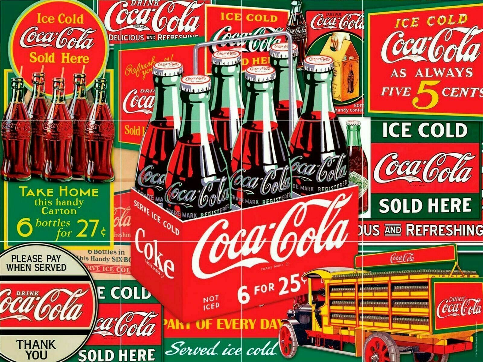 vintage antique coca cola bottles sign ceramic tile mural backsplash ...