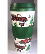 CHRISTMAS MUG CUP Travel Coffee Hot Cocoa Tea Tumbler For The Holidays Red Truck - $7.80
