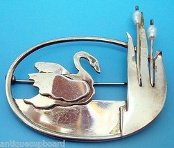 Sterling Hand Wrought Brooch with Swan and Pearls (#2979) - $192.38