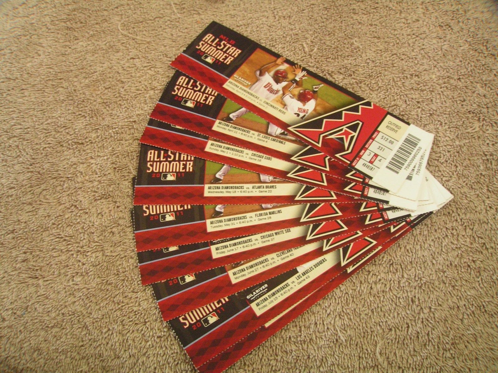 MLB 2011 Arizona Diamondbacks Full Unused Ticket Stubs 3.99 Each