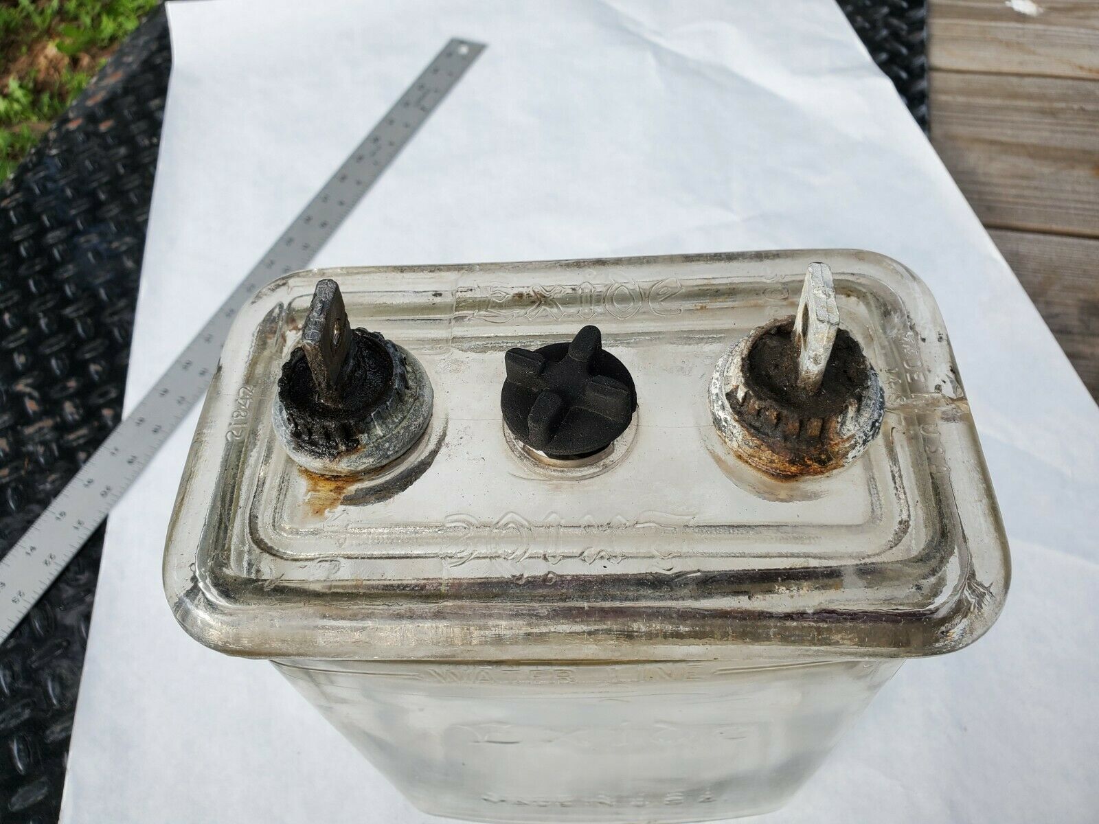 Vintage/Antique Clear Glass EXIDE Battery Jar and Lid with Post Jars