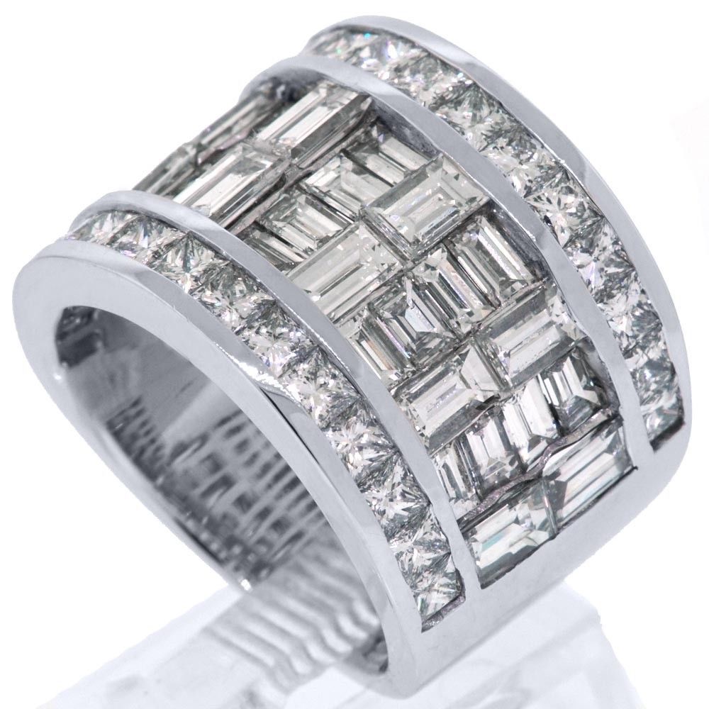 WOMENS WIDE DIAMOND WEDDING BAND RING BAGUETTE INVISIBLE