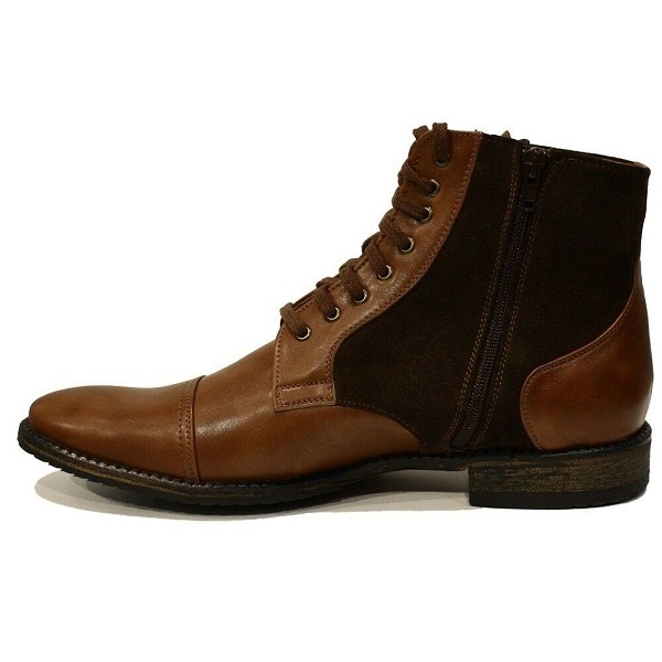 Men Handmade Italian Brown Ankle Boots Suede Leather Lace Up & Zipper Closure