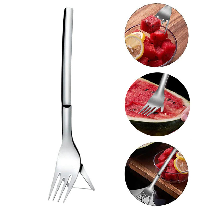 Fruit Watermelon Slicer Cutter Knife 2 In 1 Fork Multipurpose Kitchen Gadget Kitchen & Steak