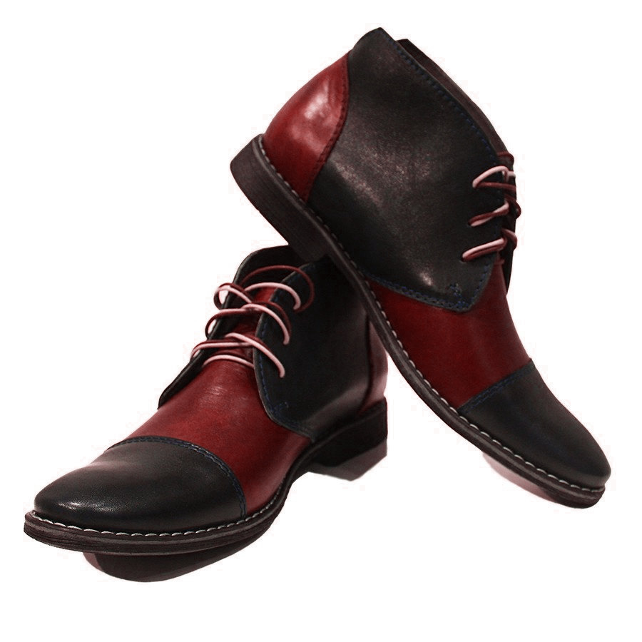 Lace Up Rounded Cap Toe Maroon Black Chukka Superior Leather PartyWear Men Boots