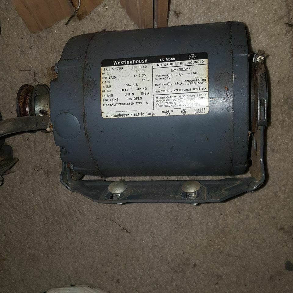 Westinghouse 1/3 HP AC Electric Motor 1725 RPM Phase1 V 115 A 5.9 HZ