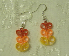 Handcrafted Paper Quill Triple Orange Hearts Earrings - £12.06 GBP