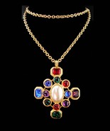 Vintage KJL Renaissance Revival Gothic necklace - Maltese Cross pendant ... - $145.00