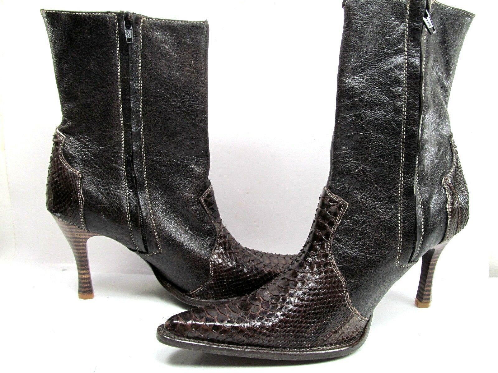 snake skin pointed toe boots