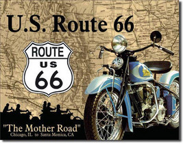 America's Route 66 The Mother Road Chicago to Santa Monica Motorcycle Metal Sign - $19.95