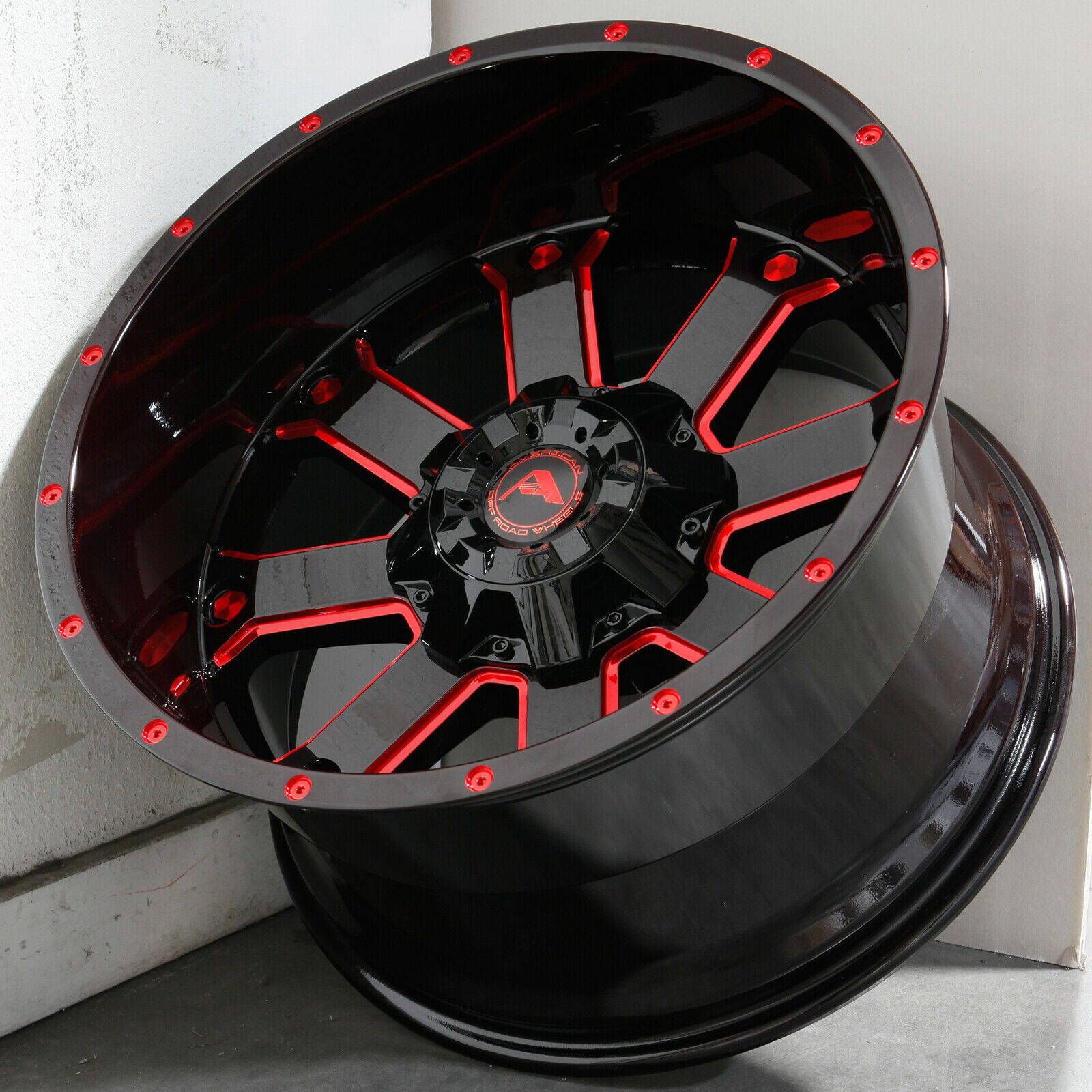 20x12 American Off-road A108 6x120 -44 Black Milled Red Wheels Rims Set 