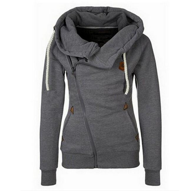 Image of Gray Women's Sports Personality Side Zipper Hooded Cardigan Sweater Jacket