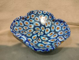old art glass center bowl blue with flowers. Fratelli Toso unsigned - $217.80