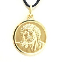 18K YELLOW GOLD ECCE HOMO, JESUS CHRIST FACE MEDAL DETAILED MADE IN ITALY, 17 MM image 1
