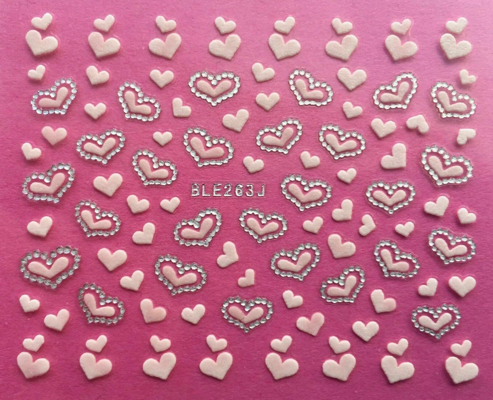 Nail Art 3D Decal Stickers White Hearts Silver Accents BLE263J