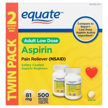 Equate Adult Low Dose Aspirin Enteric Coated Tablets, Twin Pack, 81 mg, 500 Ct.+ - $19.79