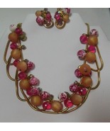 Vintage Pink Dangle Balls/Beads Choker Snake Chain Necklace &amp; Clip Earri... - $145.00