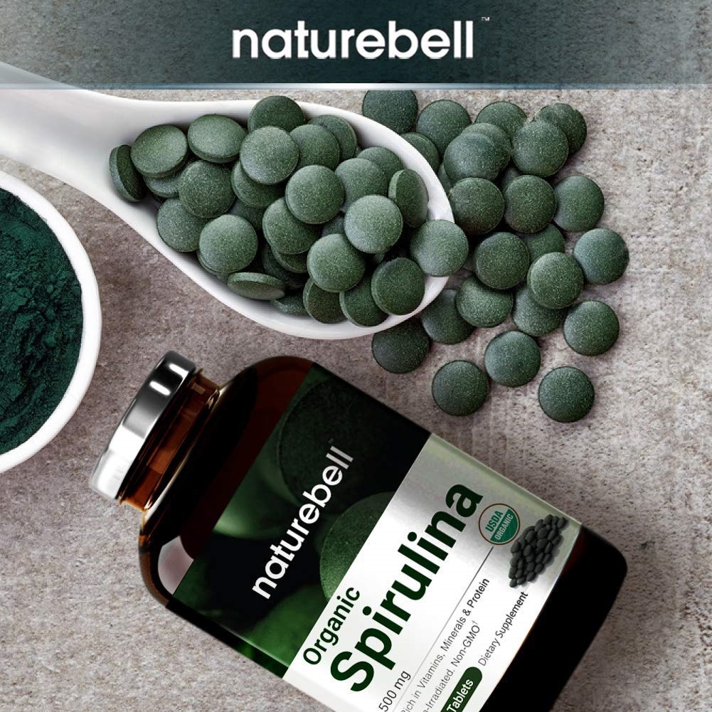 Organic Spirulina Tablets, 500mg, 500 Counts, Rich in Vitamins