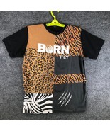 Born Fly Boys T Shirt Size L Embroidered Animal Print Black Cotton Tee - $19.80