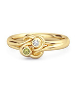 Love Knot 0.02 Ctw Green Peridot Gemstone 9K Yellow Gold Commitment Ring... - $171.77