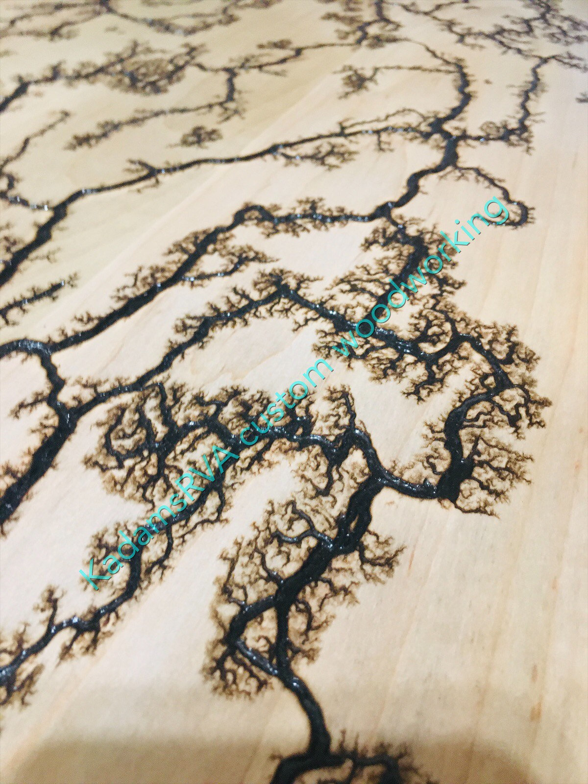 Fractal wood burn coffee table, coffee table, solid wood coffee table