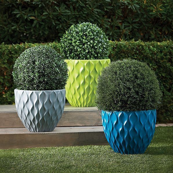 Modern Wavy Geometric Fiberglass Polyresin Premium Outdoor Urn Planter 3 Colors Planters, Pots