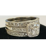 3.00 Princess Cut Diamond 14K White Gold Over Engagement Wedding Trio Ri... - $128.39