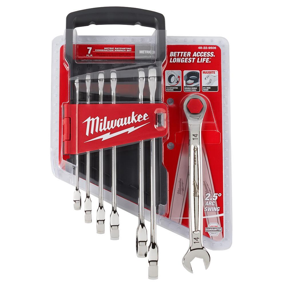 Milwaukee Wrench Mechanics Tool Set 2.5-Degree Arc Swing Open-End (7