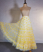 Women Yellow Tulle Maxi Skirt High Waist Floral Tiered Tulle Skirt Plus Size