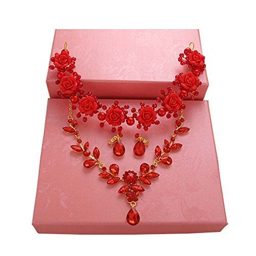 Handmade Red Wedding Bridal Jewelry Hair Style Accessories Earrings Sets, 15