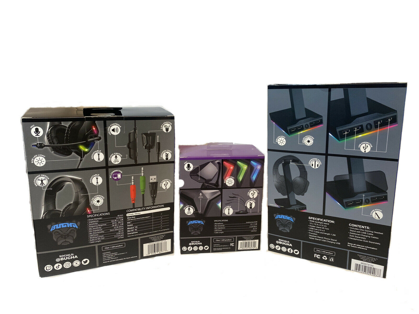 LED Gaming Headset , Microphone And Stand Bundle BUGHA Pro Gamer