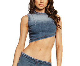 Women's Modern Jean His Loss Blue Bae Faded Wash Asymmetrical Denim Crop Top - L image 1