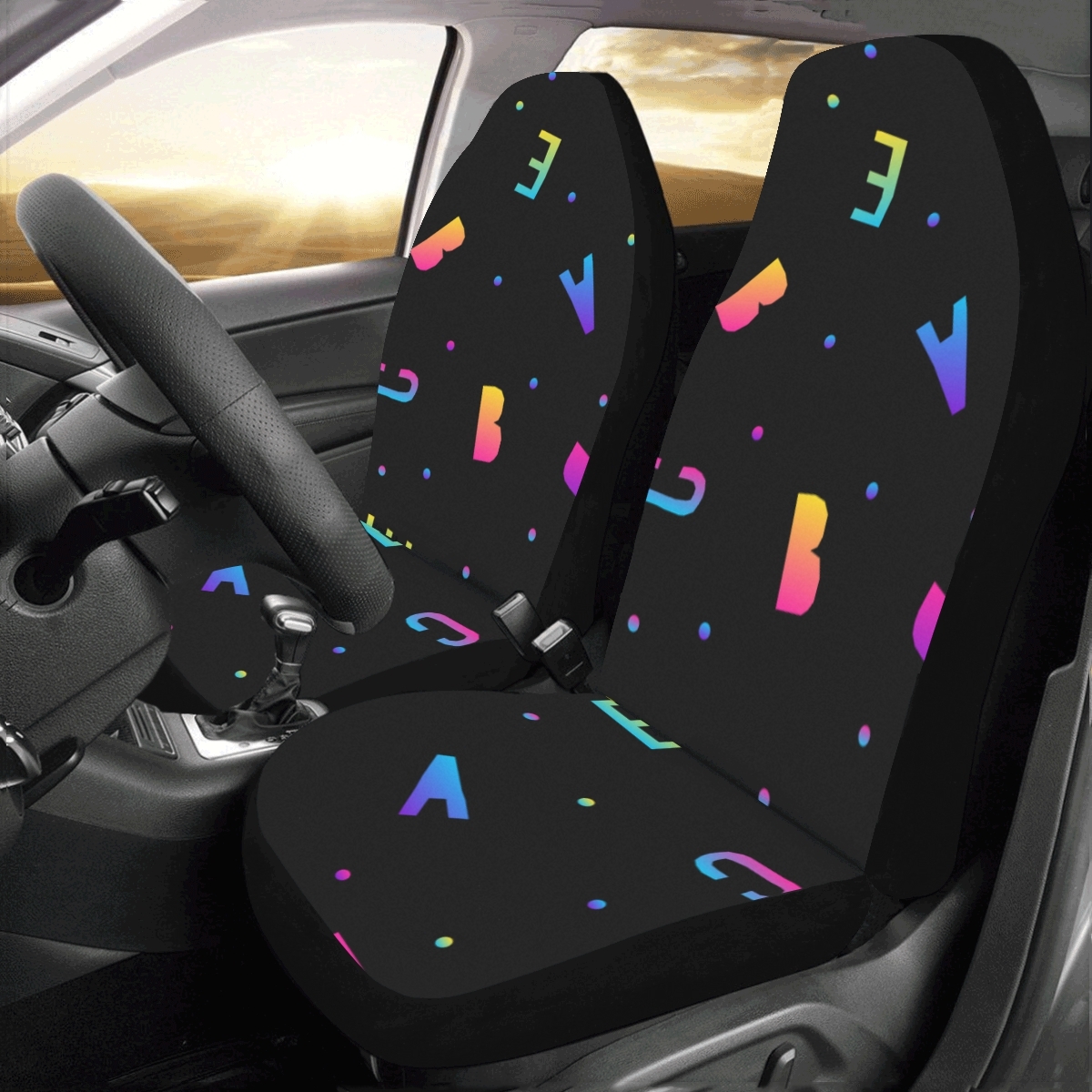 Neon 5d Shapes Dark Background Cube Universal Fit Auto Drive Car Seat
