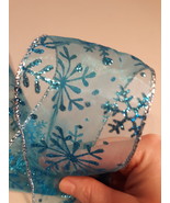 Turquoise sheer snowflake glitter wired edge craft ribbon, 2.5&quot;, by the ... - $1.00