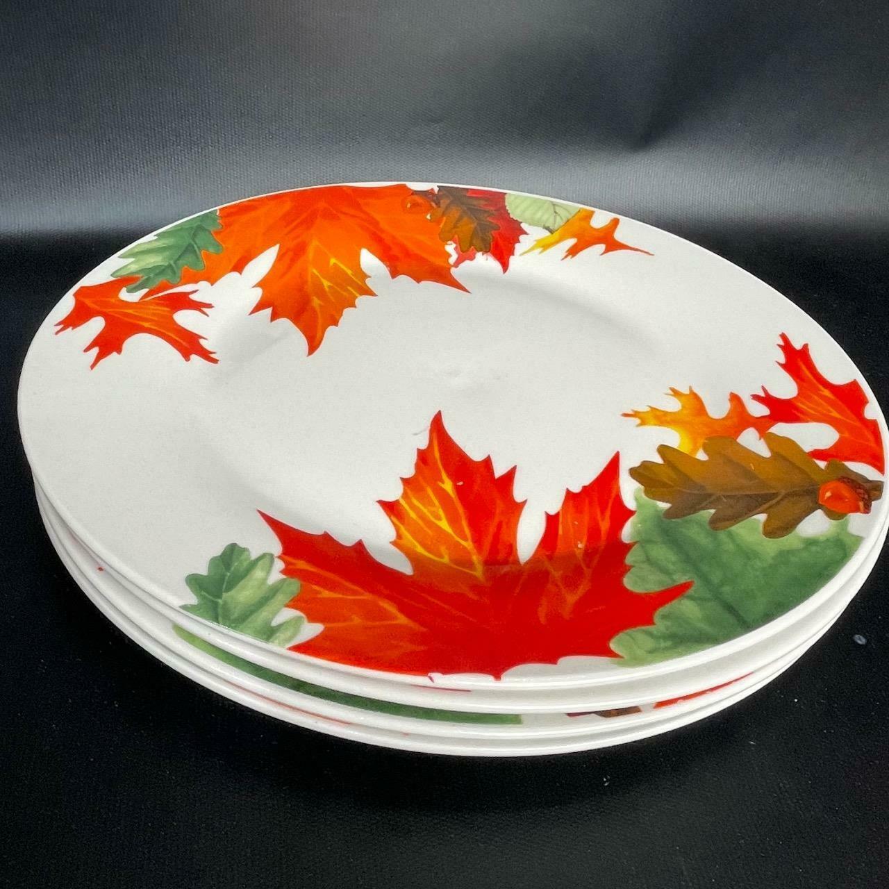 Royal Norfolk 4 Colorful Fall / Autumn Leaves & Acorns Dinner Plates