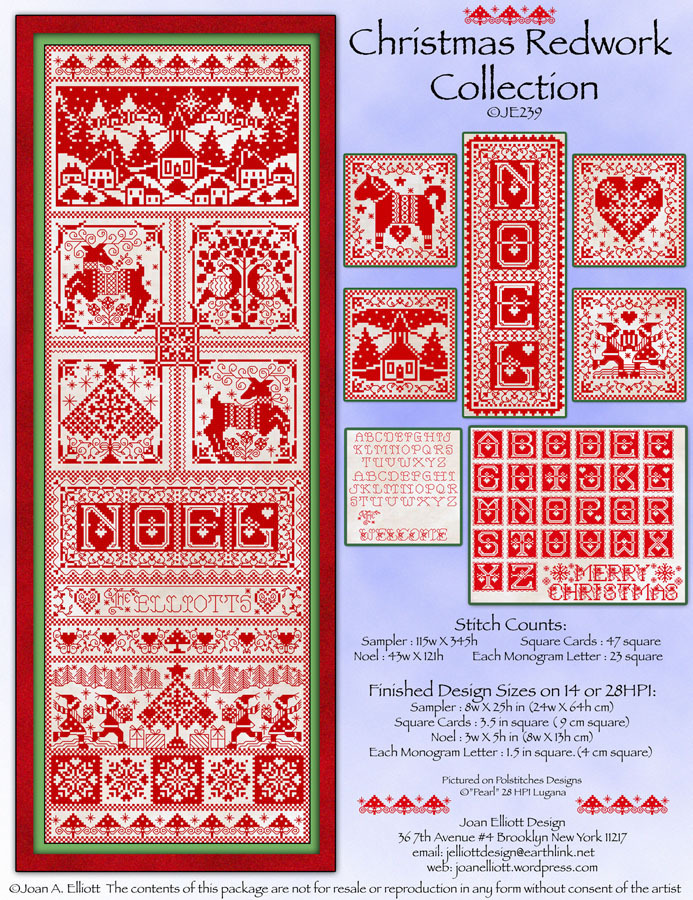 Christmas Redwork JE239 christmas cross stitch chart Joan Elliott