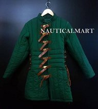 Medieval Gambeson Thick Padded Long Coat Aketon Jacket Armor Costume Off-Green C