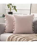 MIULEE  2 Velvet Soft Decorative Throw Pillow Covers w/ Tassels Pink 22x22 - $16.00