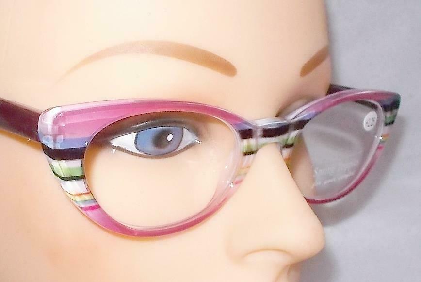 READING GLASSES RED MULTI CAT EYE FREE CASE & US SHIPPING SPRING TEMPLES SASSY!